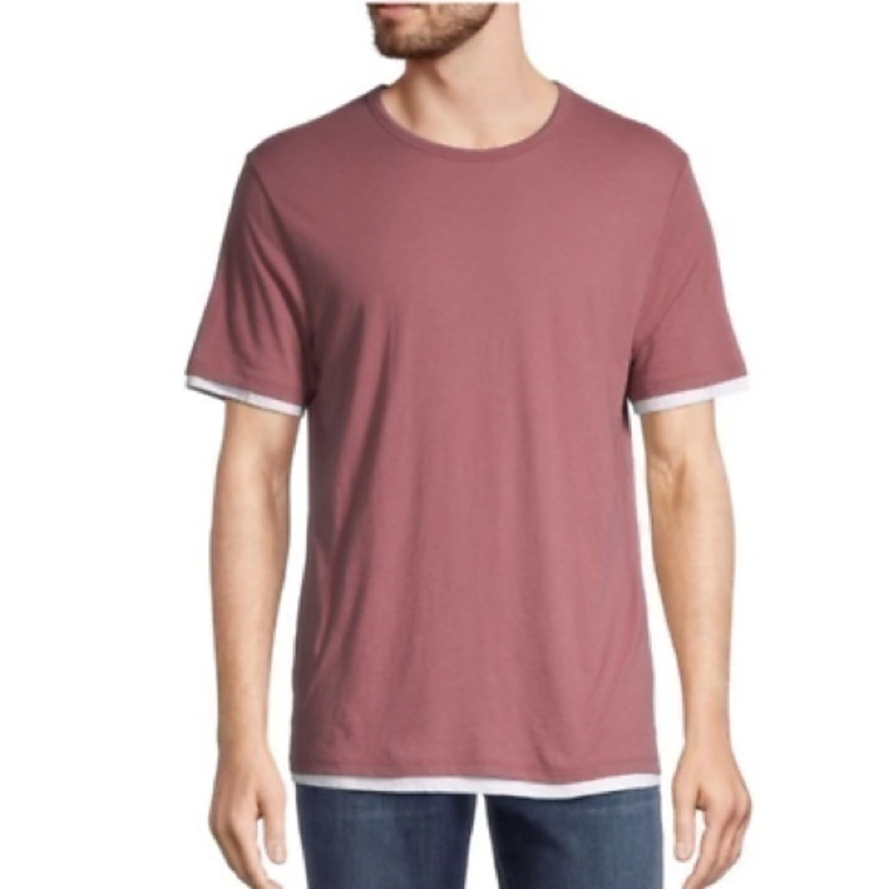 Vince Slim Fit Double Layer Crewneck T-Shirt in Sumac/Optic White XXL NWT